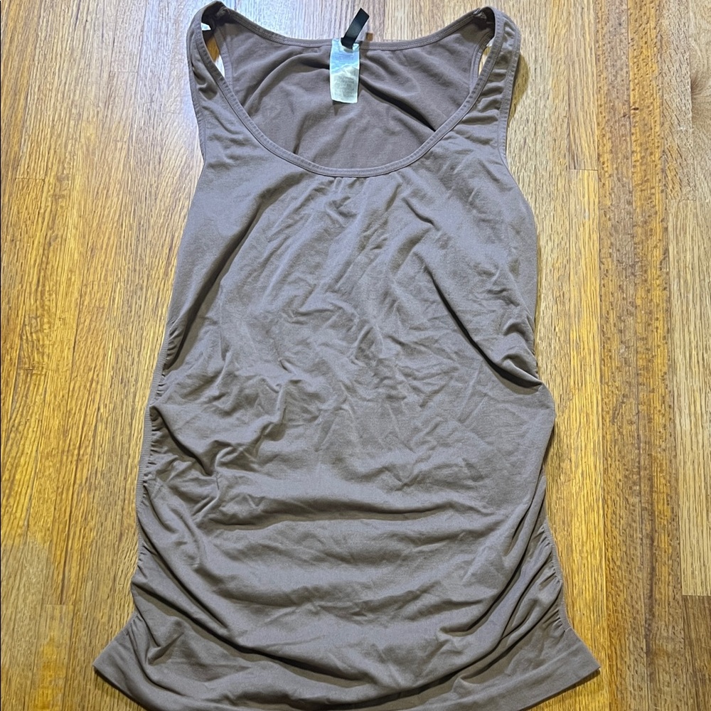 New Kathy Women One Size Brown Bodycon Scrunch Side Sleeveless Stretch‎ Tank Top